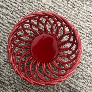 Retired Target Home Cranberry Red Woven Porcelain Bread Basket Warmer 10”
